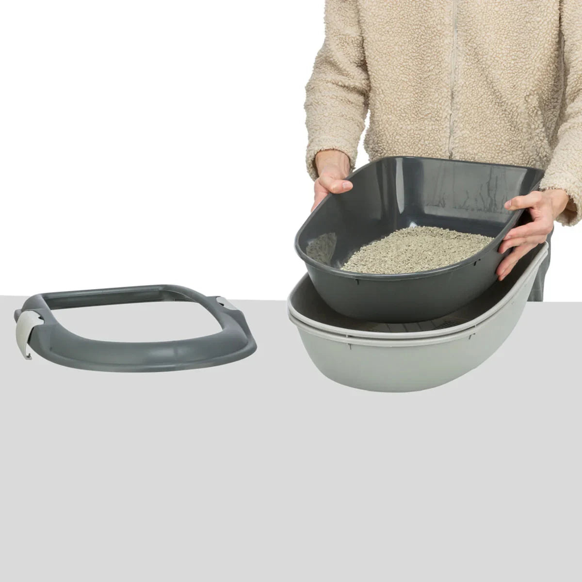 Trixie Berto Litter Tray Three Part with Separating System - Dark Grey - 23 inch - Zigly