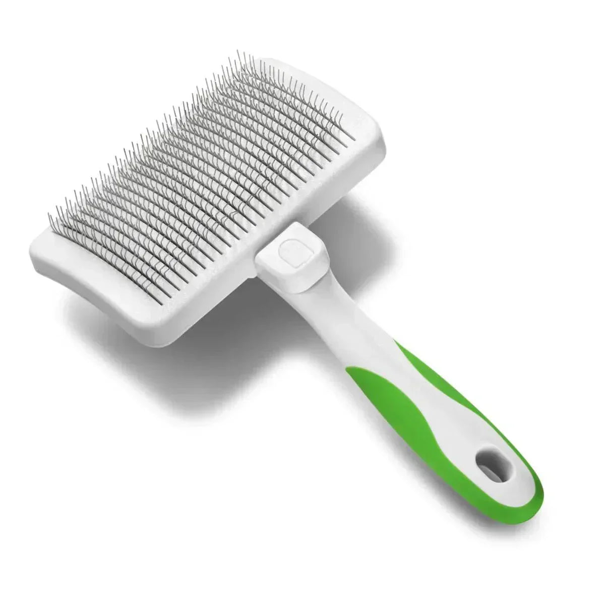 Zigly pet grooming slicker brush with white and green handle for dogs and cats