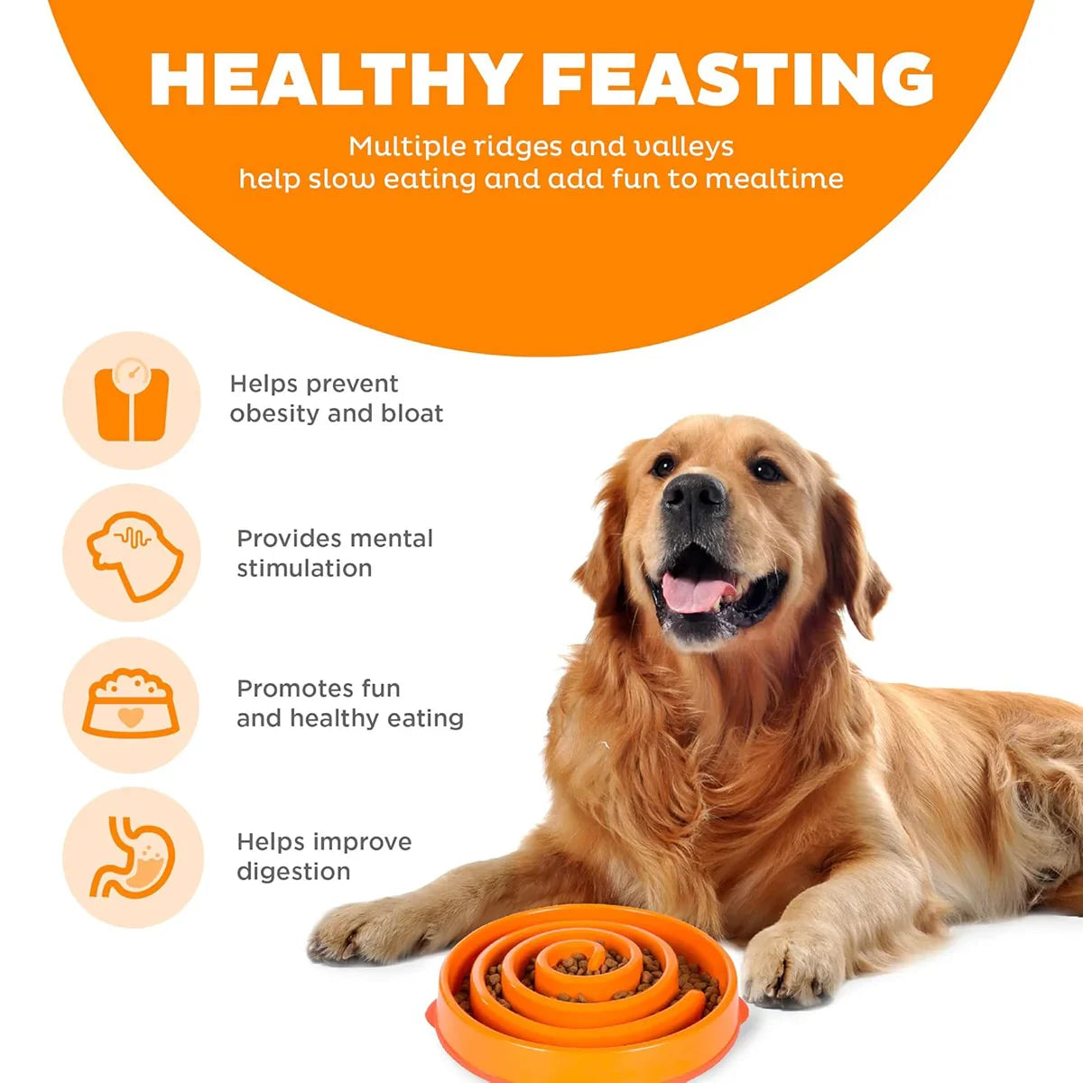 Outward Hound Fun Feeder Slo-Bowl Helps Prevent Obesity & Bloat Dog Bowl-(Orange) - Zigly
