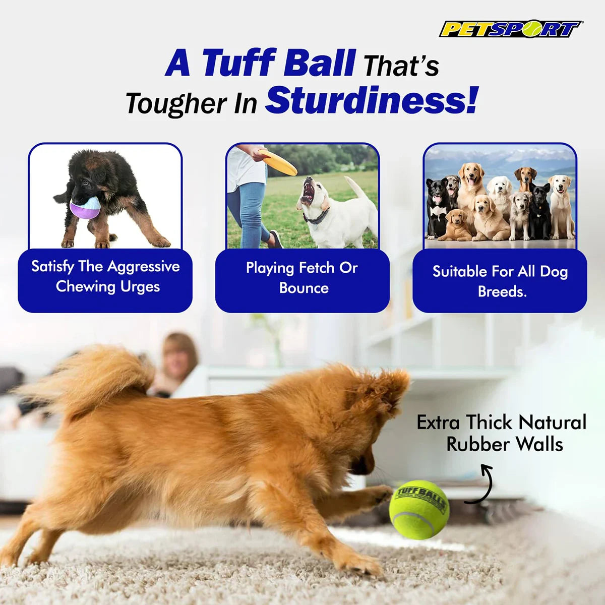 Petsport Giant Tuff Ball Fetch Dog Toy - 11 cm - Zigly