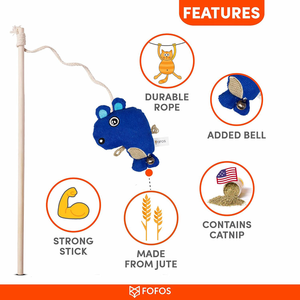 Fofos Cat Wand Toy  Beaver - Zigly