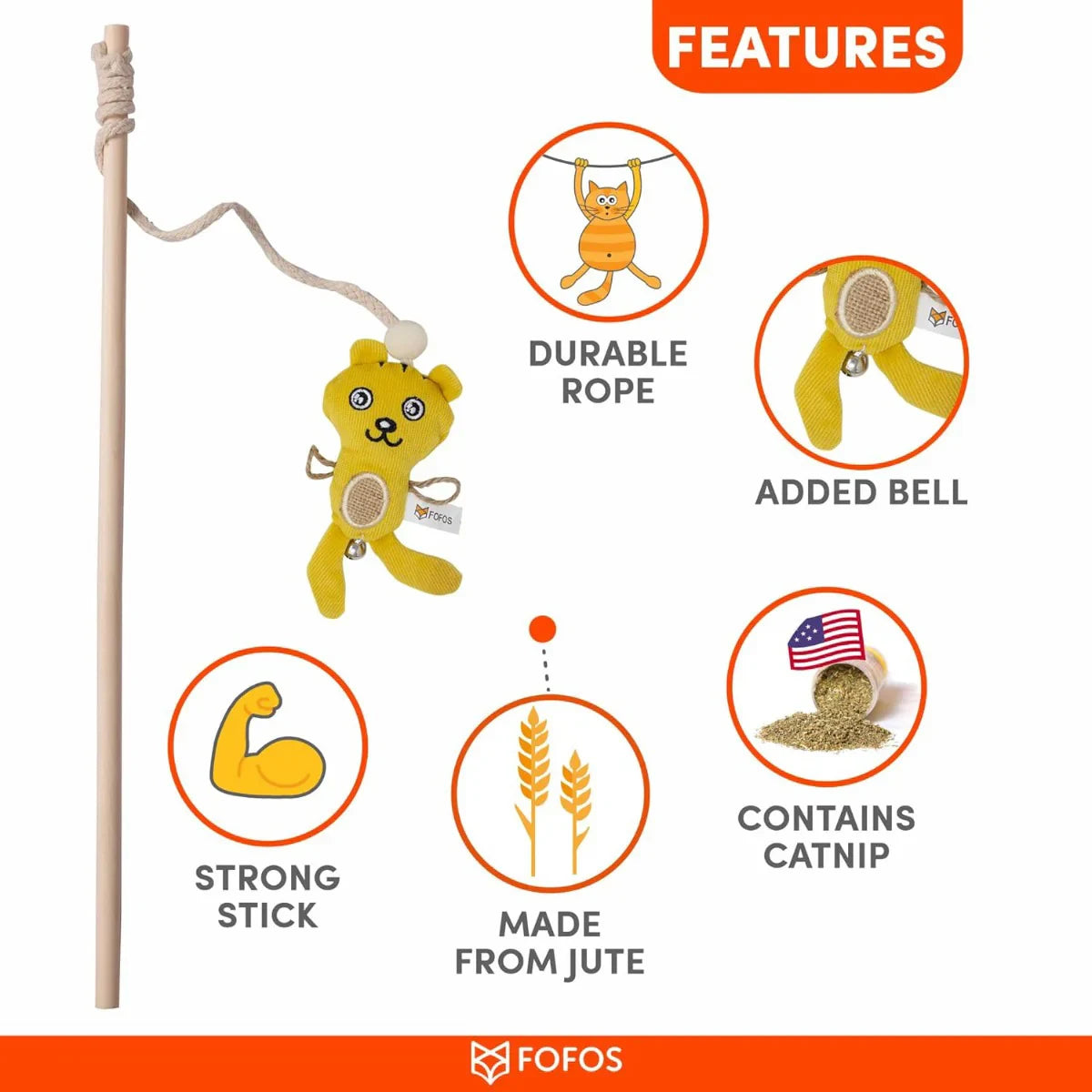 Fofos Cat Wand Toy Tiger Cat Toy - Zigly