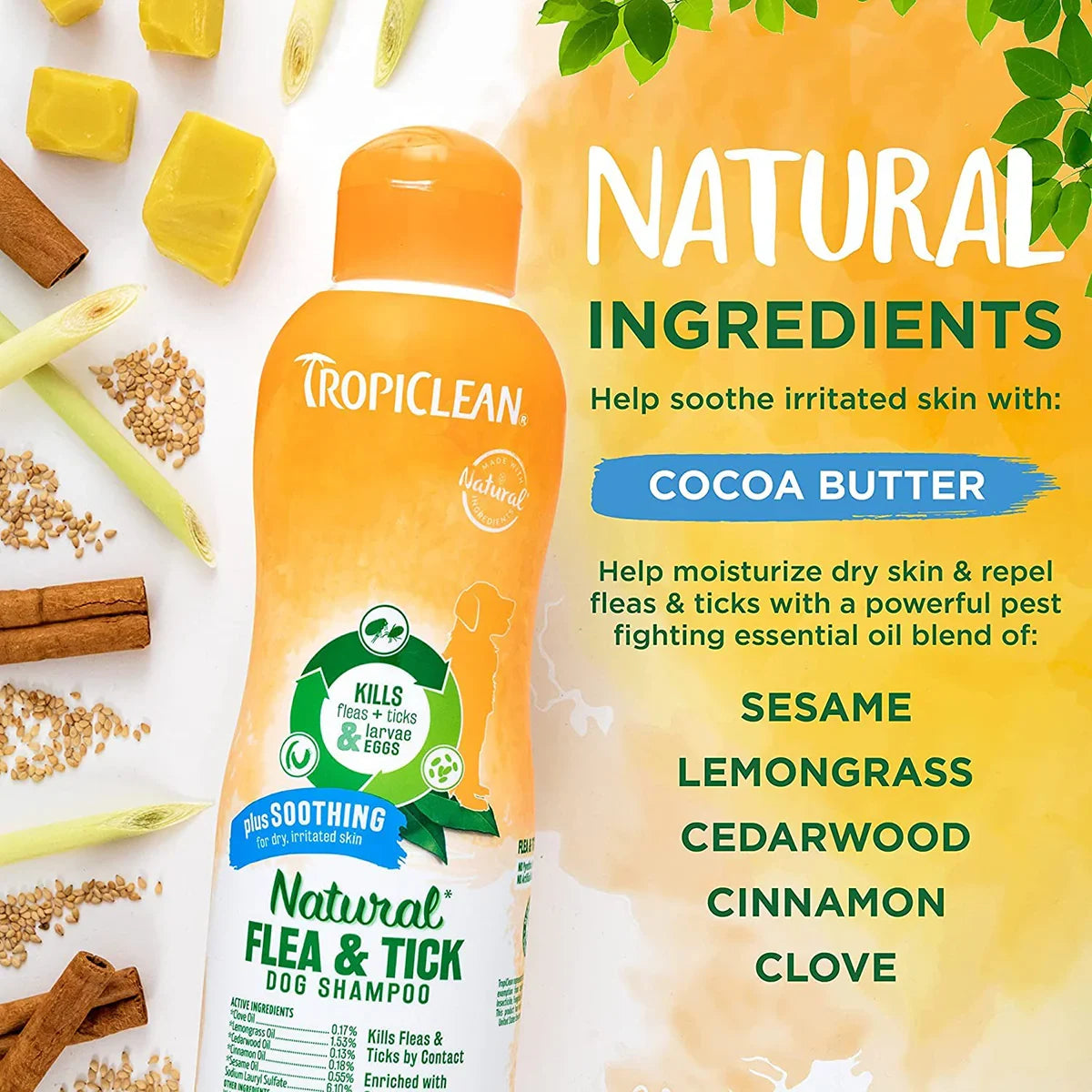 Tropiclean Natural Flea & Tick Plus Soothing Dog Shampoo - 355ml - Zigly