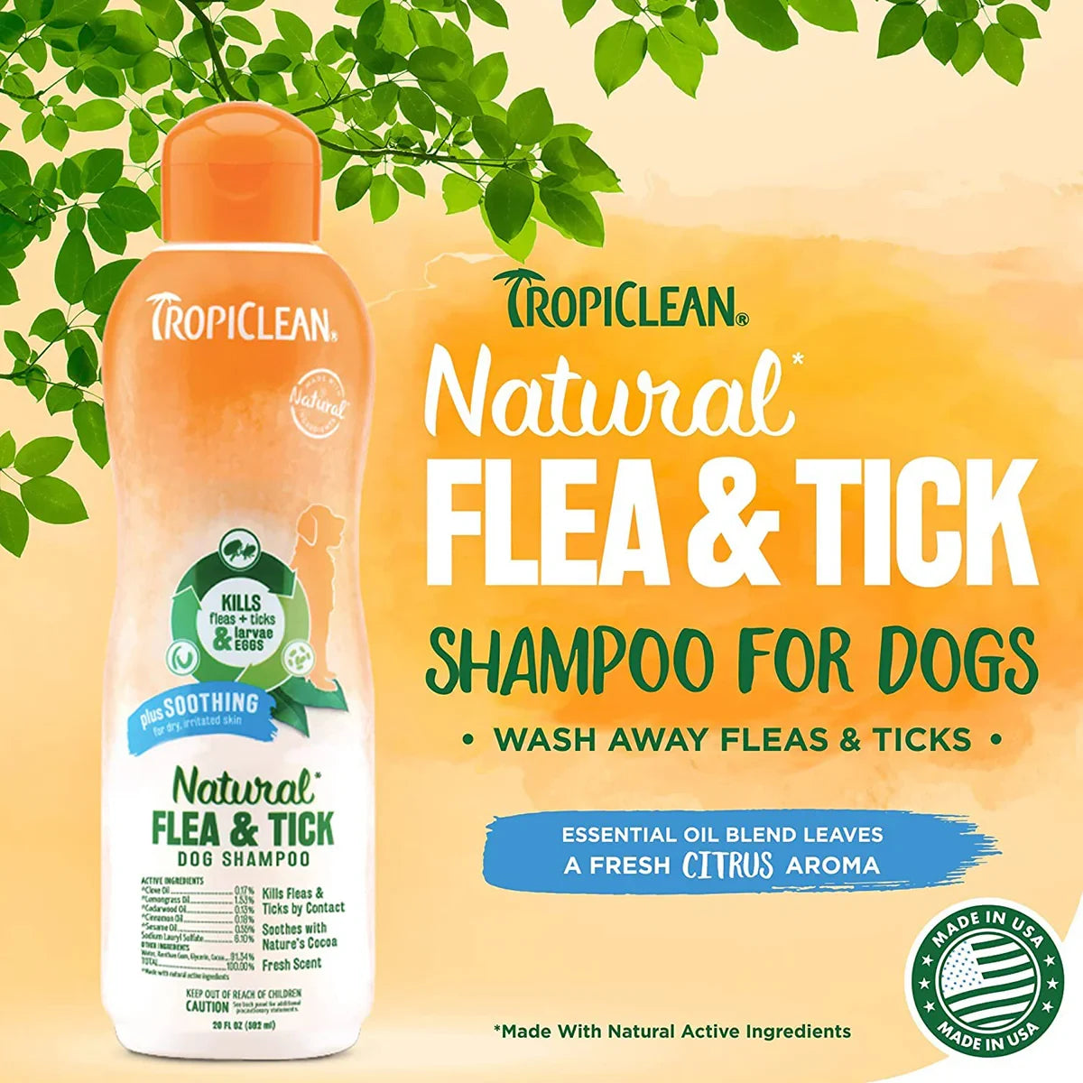 Tropiclean Natural Flea & Tick Plus Soothing Dog Shampoo - 355ml - Zigly