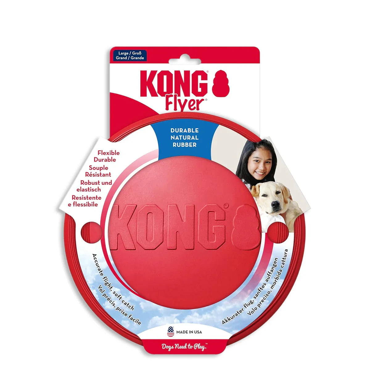 Kong Rubber Flyer Fetch Dog Toy Red  Large - Zigly