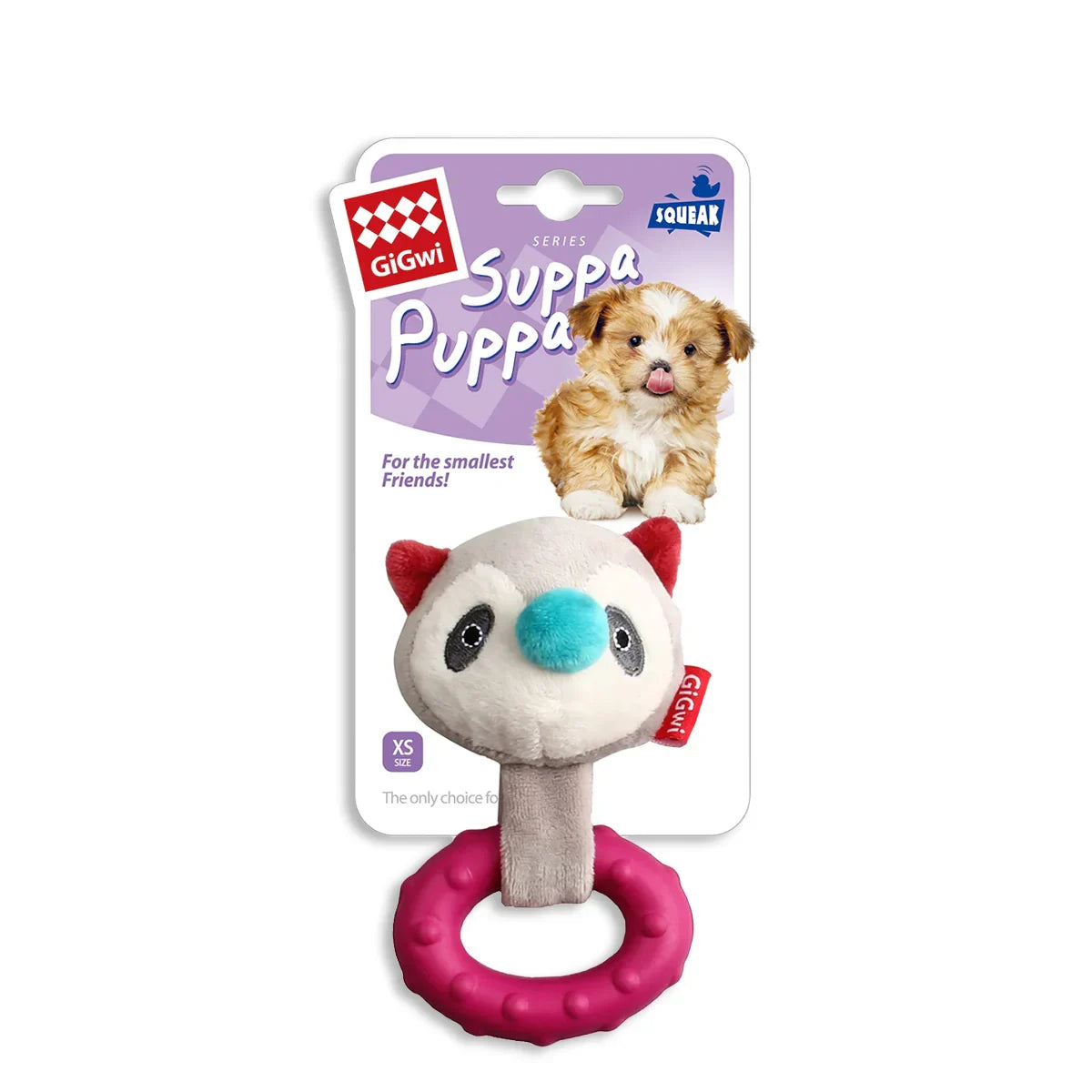 Gigwi Suppa Puppa Coon Squeaker Inside Plush Toy for Small Dog - Pink - Zigly