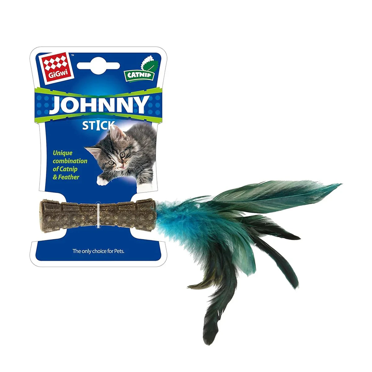 GiGwi Catnip Johnny Stick W/Natural Feather - Green - Zigly