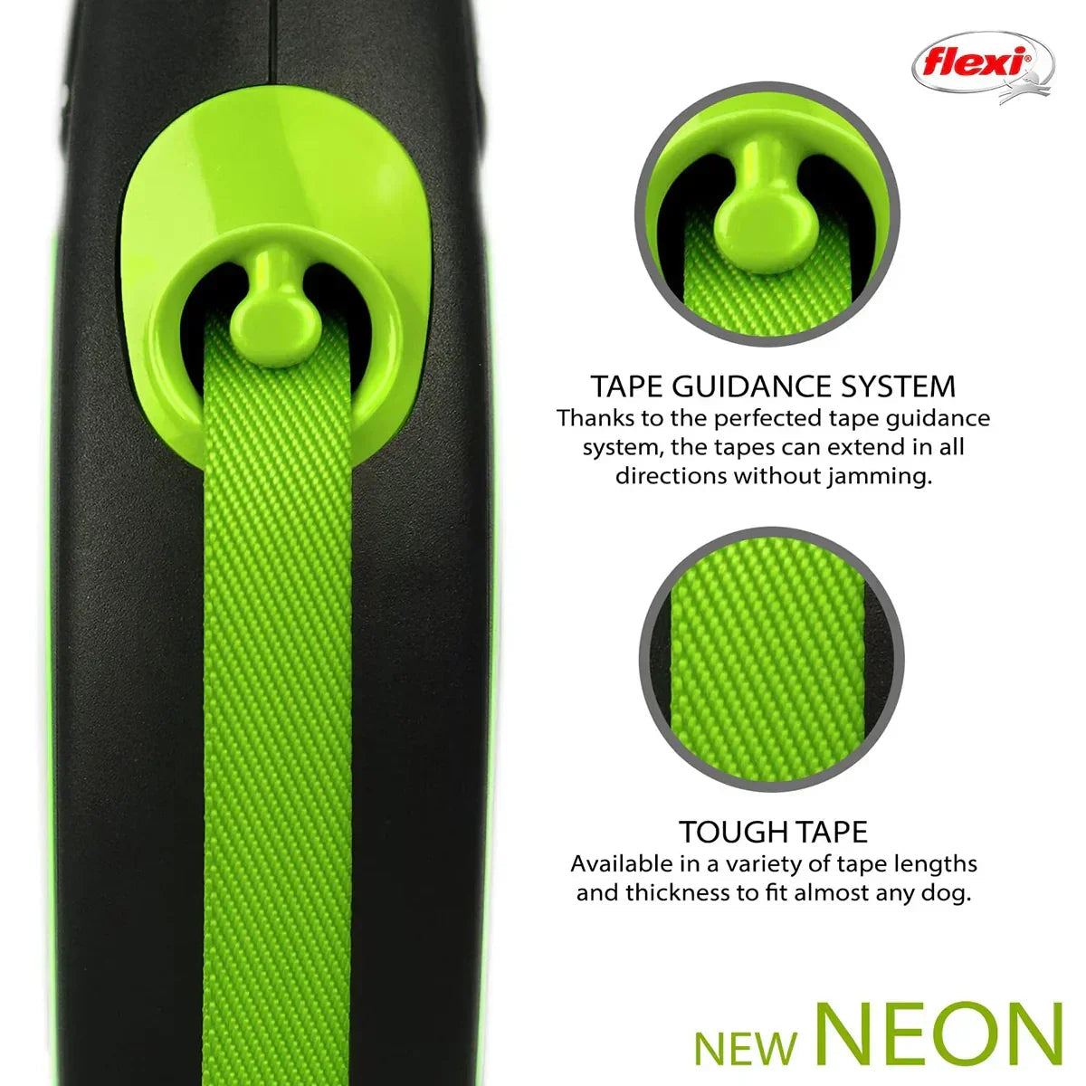 Flexi Neon Tape Retractable Dog Leash-M-Green - Zigly