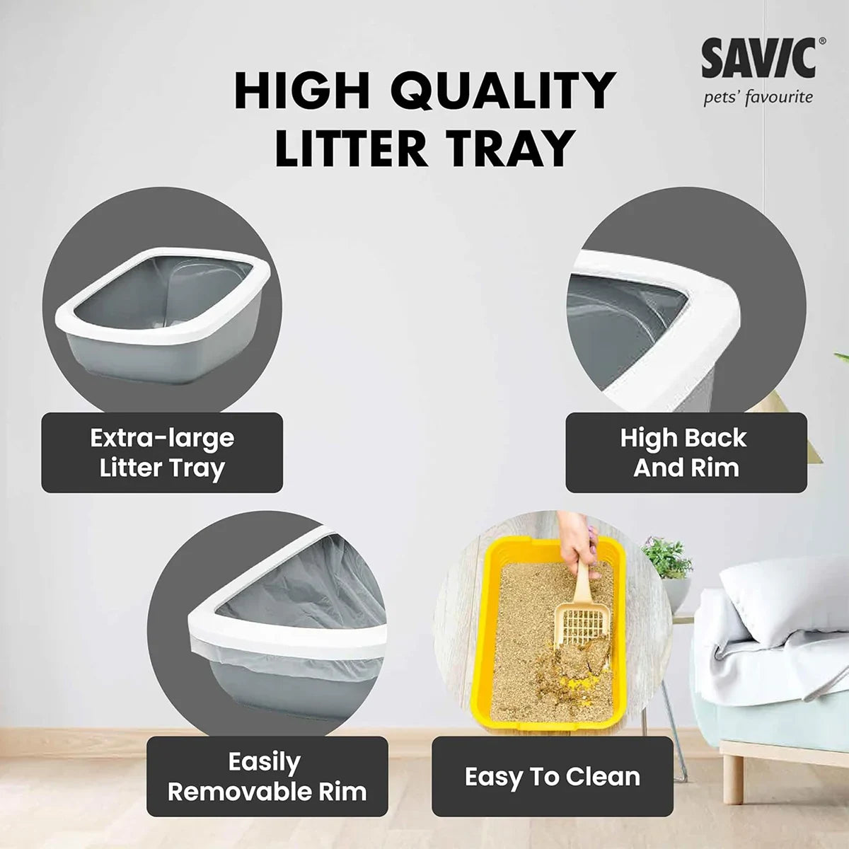 Savic Aseo Jumbo Litter Tray - 68.5 X 48.2 X 27.9cm - Cool Grey - Zigly