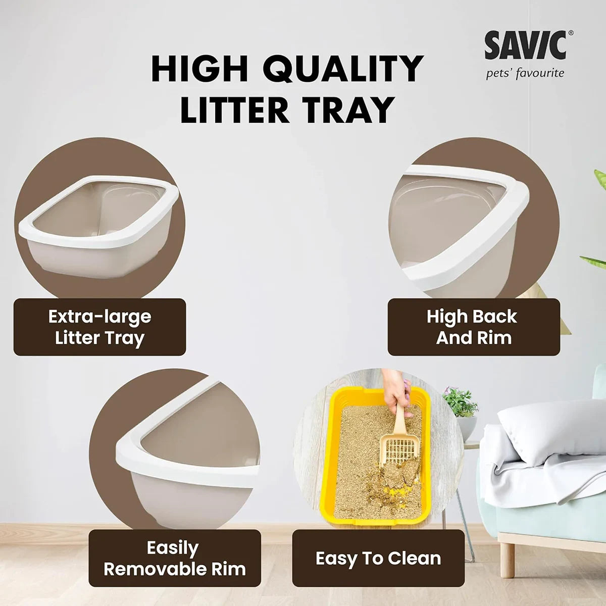 Savic Aseo Jumbo Cat Litter Tray - 27 x 19 x 11 inch - Mocha - Zigly