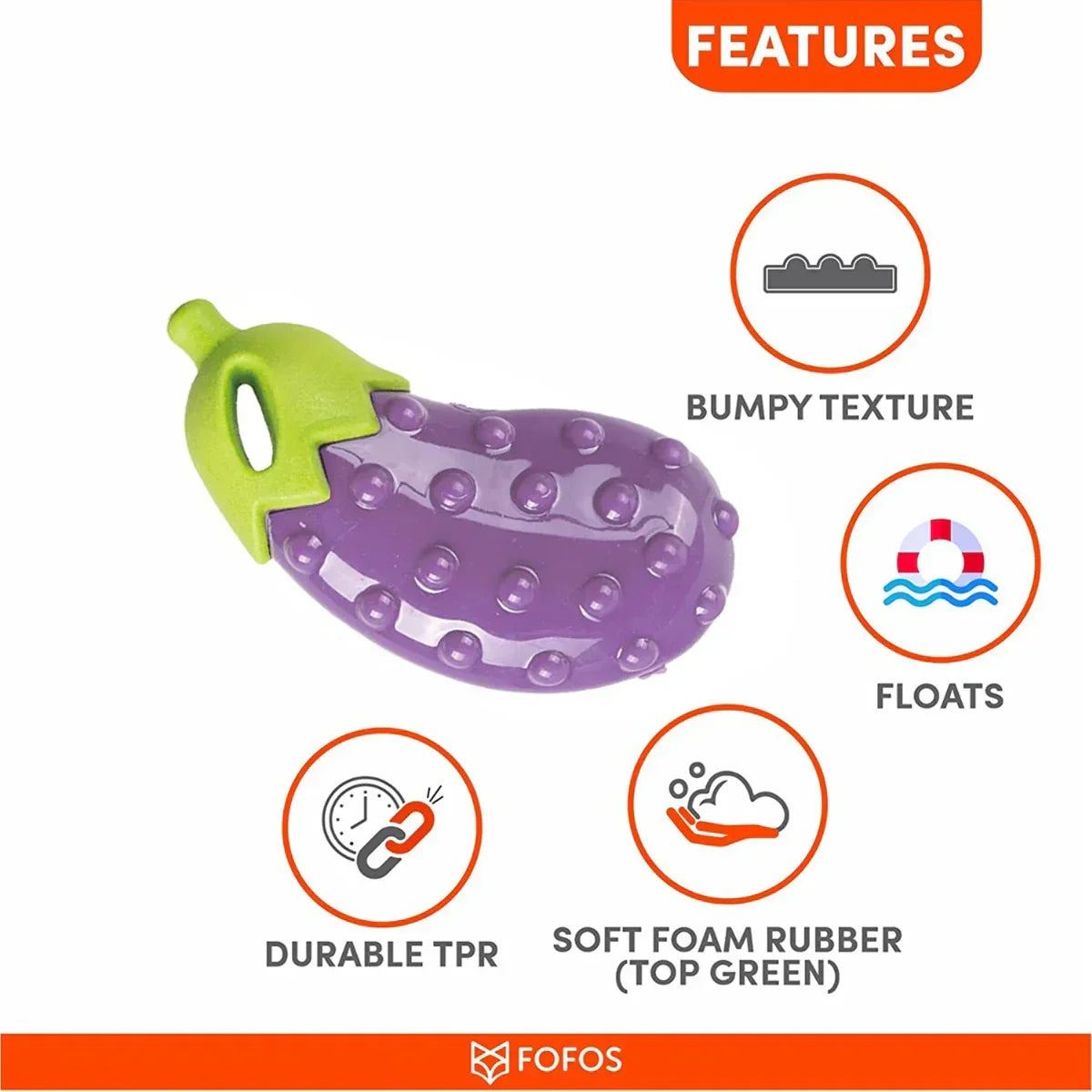 Fofos Vegi-Bites Eggplant Squeaky Chew Dog Toy - Zigly