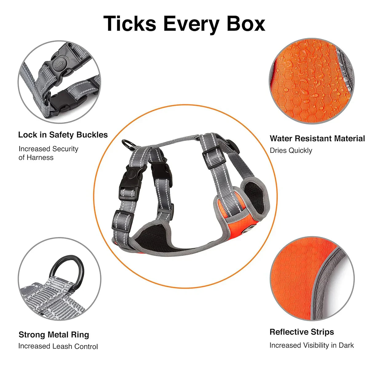 Whoof Whoof Bottom Padded Harness - Orange - Zigly