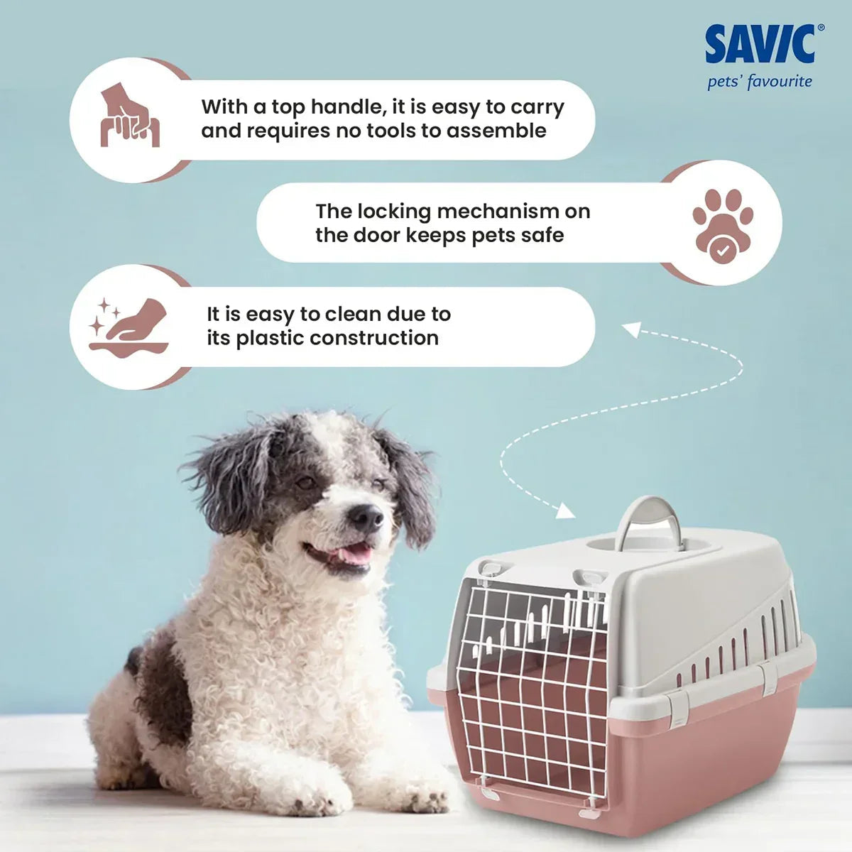 Savic Trotter 2 Pet Carrier Light Grey-Ash Rose - 22 X 15 X 13 inch - Zigly