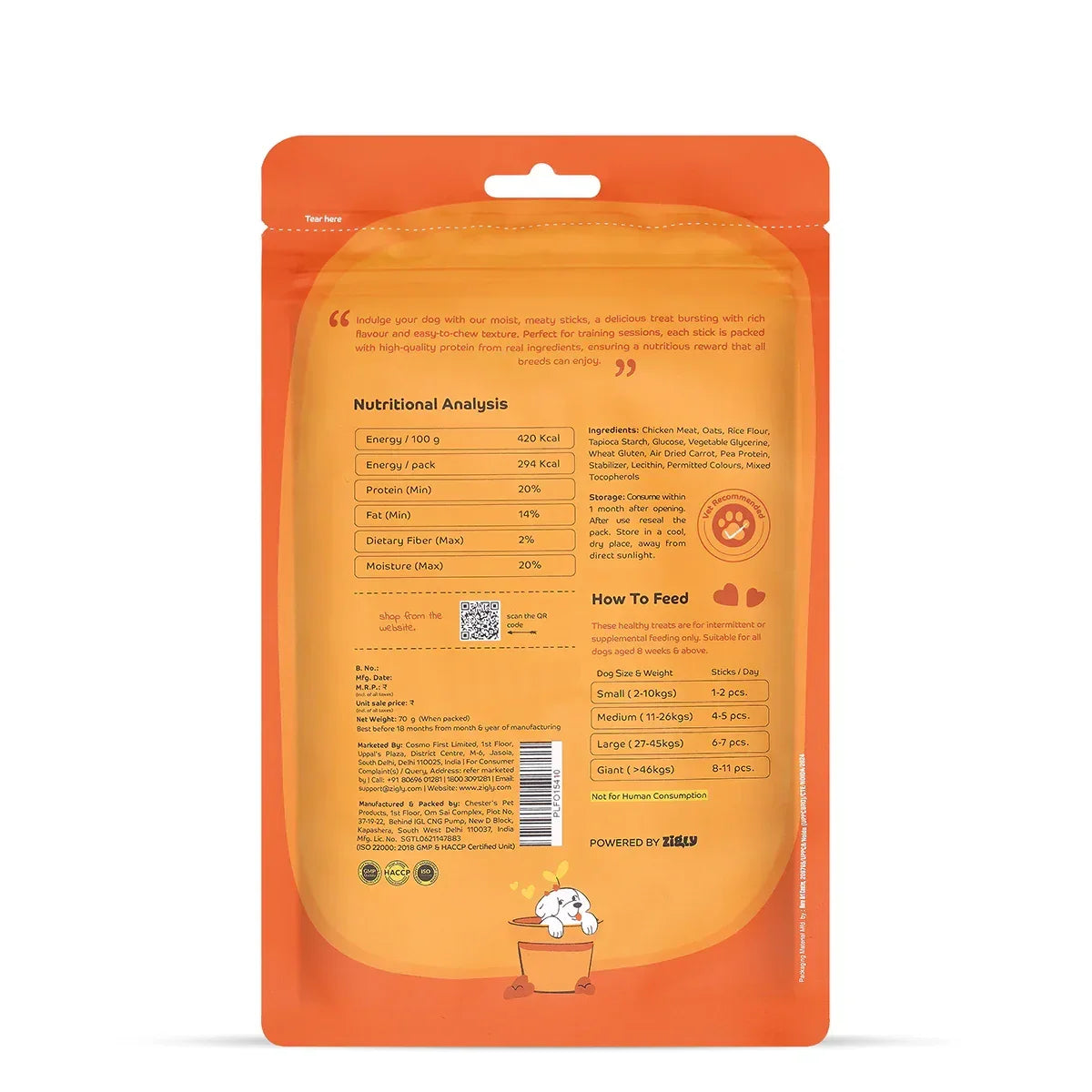 Applod Soft Carrot Chew Sticks Dog Treat - 70g - Zigly