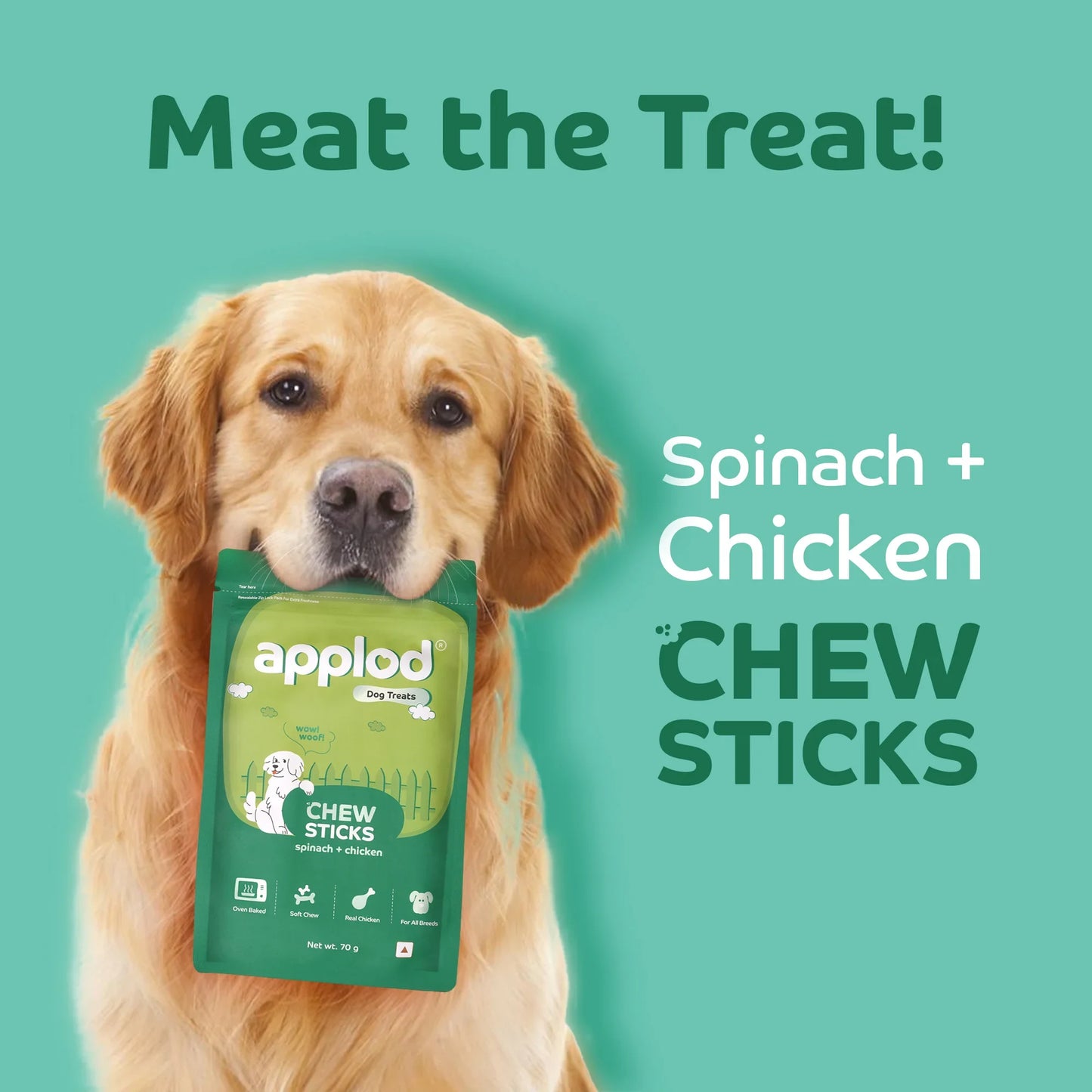 Applod Soft Spinach Chew Sticks Dog Treat - 70g - Zigly