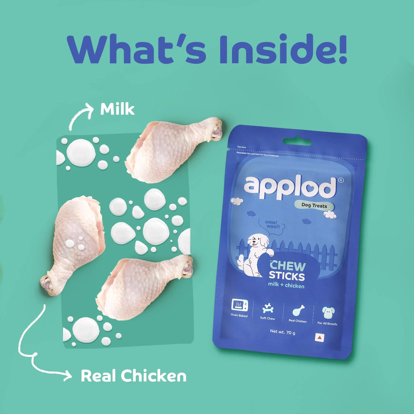 Applod Soft Milk Chew Sticks Dog Treat - 70g - Zigly