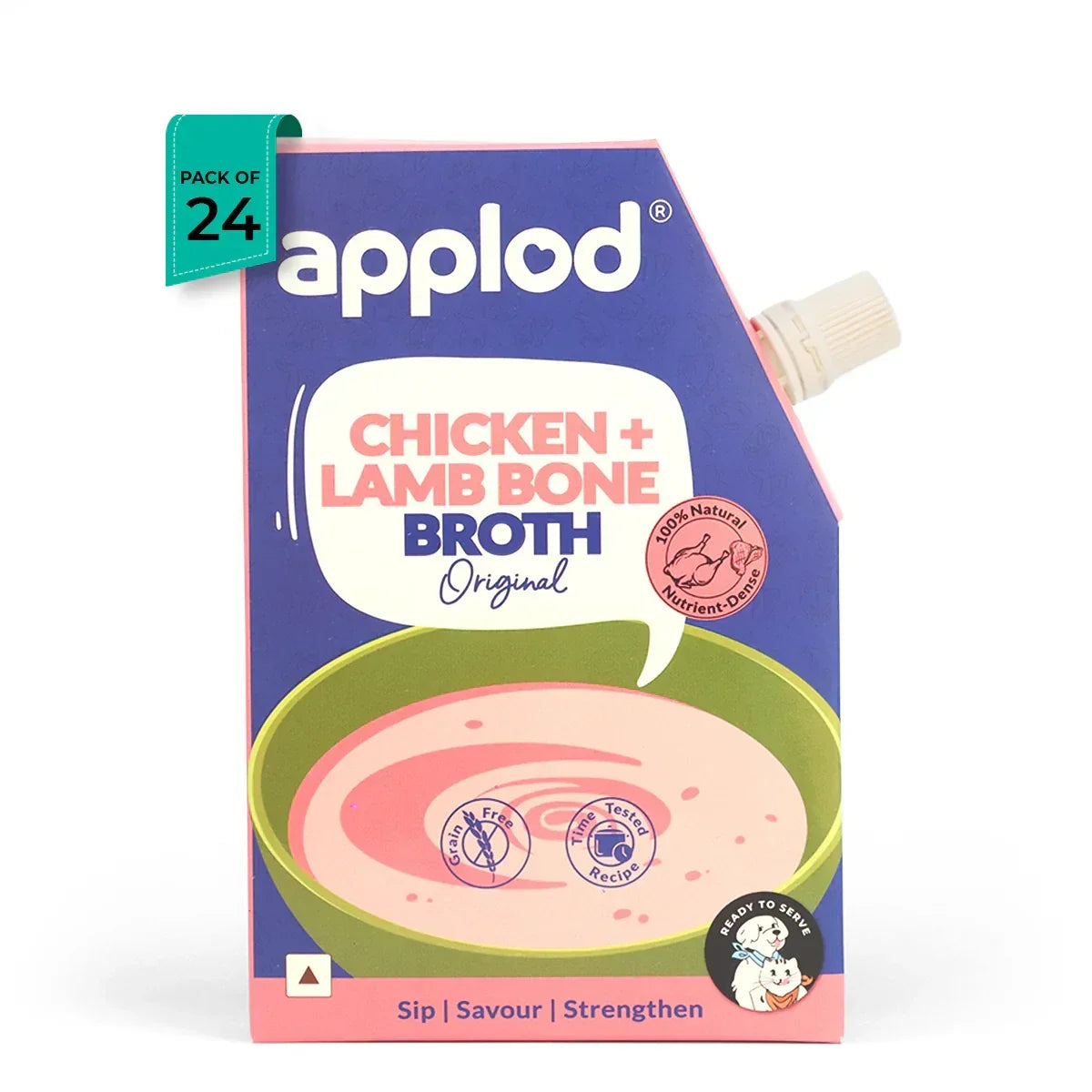 zigly applod chicken and lamb bone broth original pack of 24 with grain free and nutrient dense labels