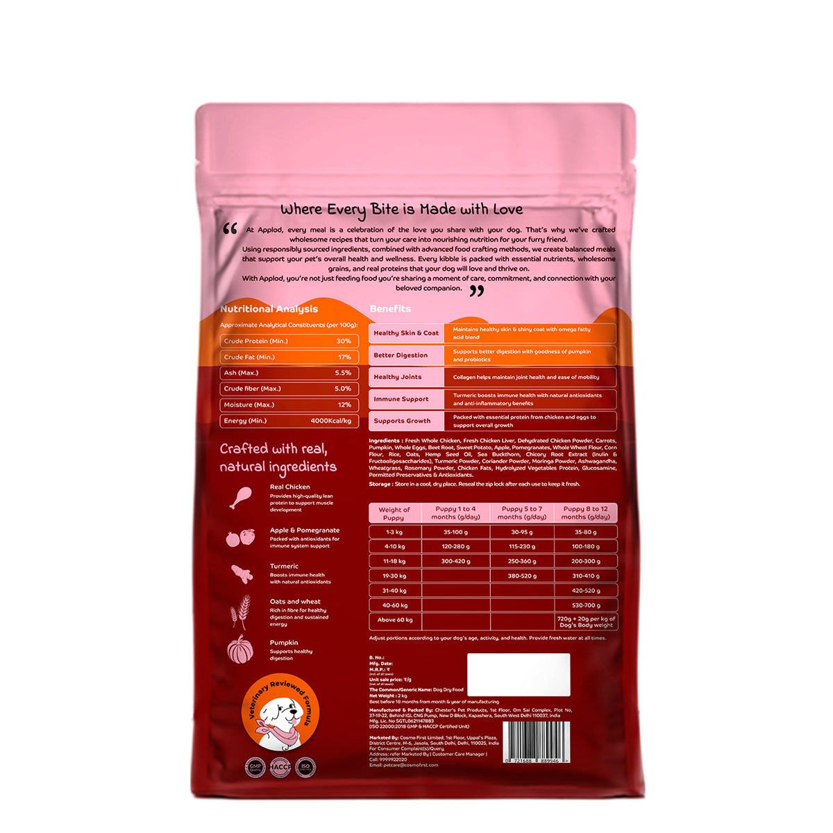 Applod Chicken & Vegetables with Apple & Pomegranate Dry Dog Food for Puppies