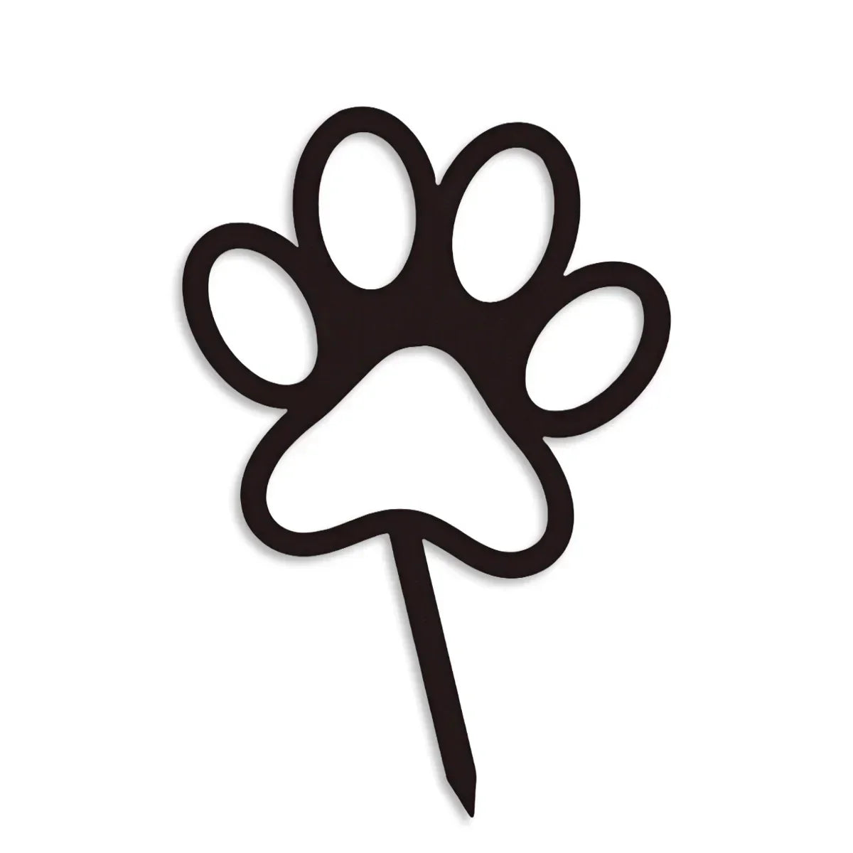 Black metal paw print garden stake decoration on white background zigly