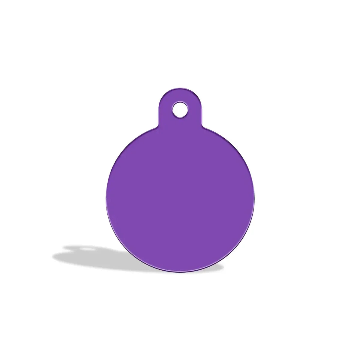 Zigly purple round pet ID tag with hole on white background