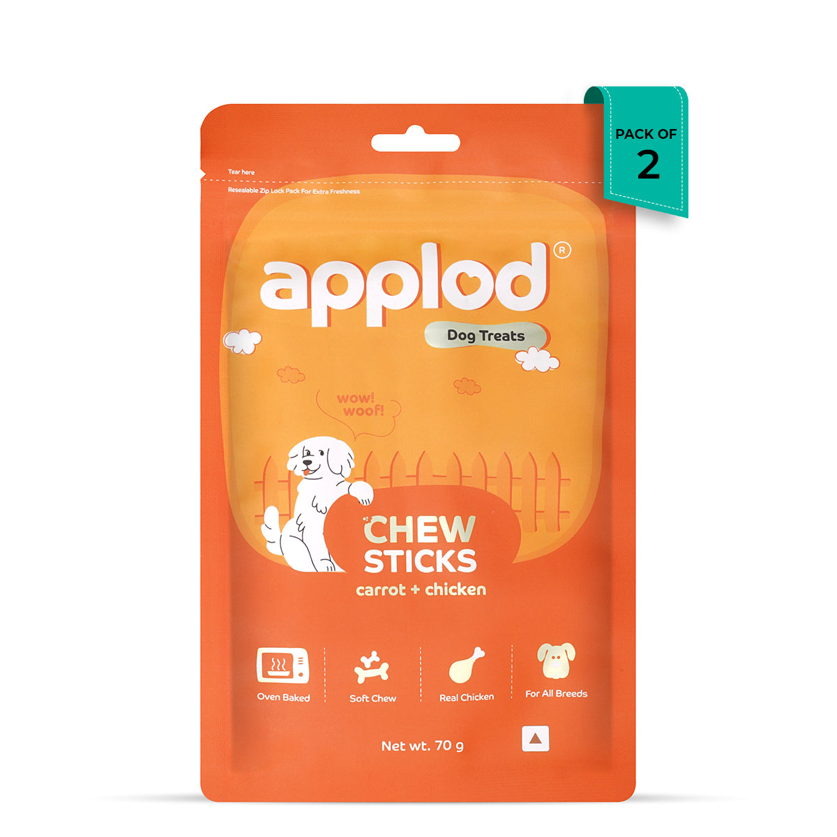 Zigly applod carrot chicken chew sticks dog treats pack of 2 orange resealable bag