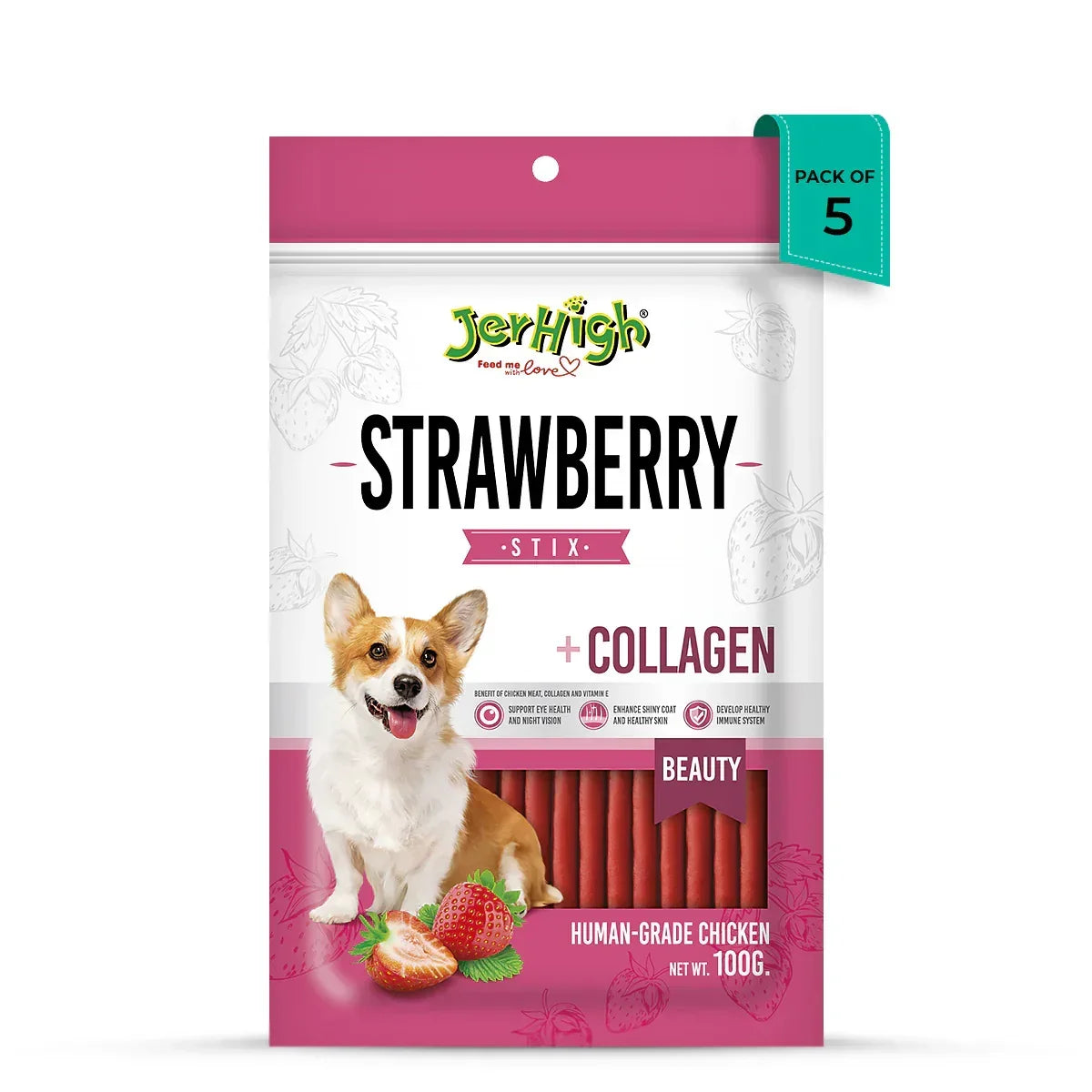 JerHigh Strawberry Dog Meaty Treat - 100g - Zigly