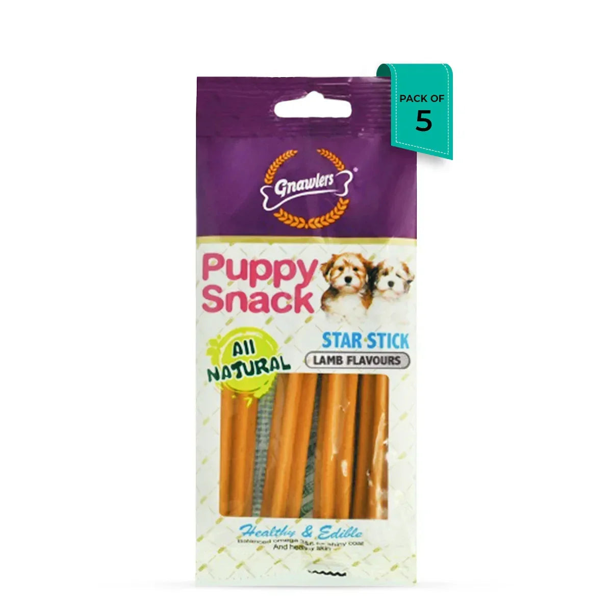 Gnawlers Puppy Snack Star Stick Lamb Flavor Puppy Treat - 80g - Zigly