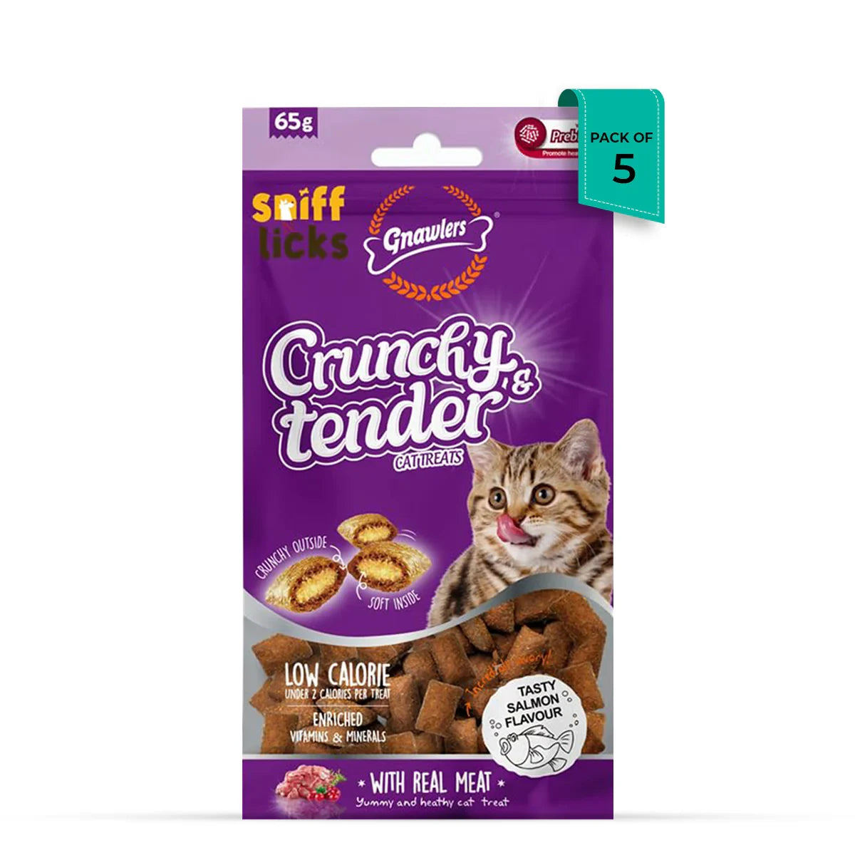 Gnawlers Crunchy Tenders Salmon Flavour Cat Treat - 65g - Zigly