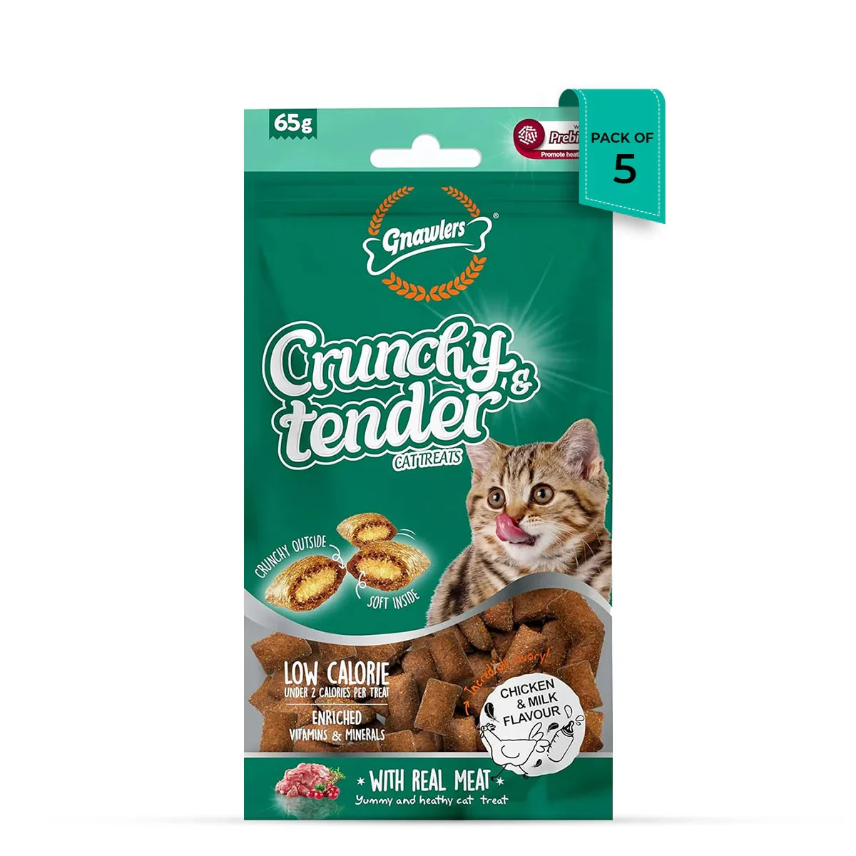 Gnawlers Crunchy Tenders Chicken & Milk Flavour Cat Treat - 65g - Zigly