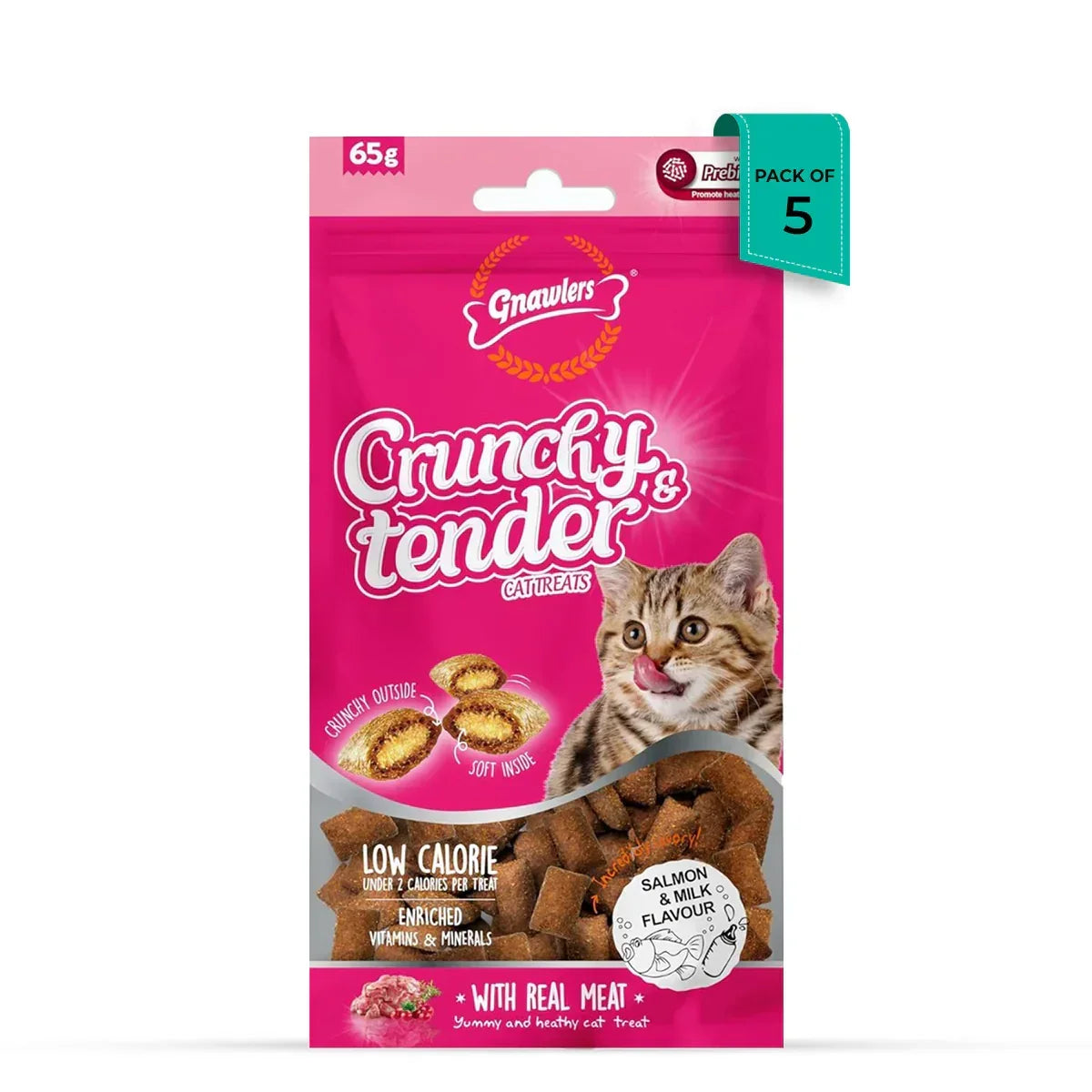 Gnawlers Crunchy Tenders Salmon & Milk Flavour Cat Treat - 65g - Zigly