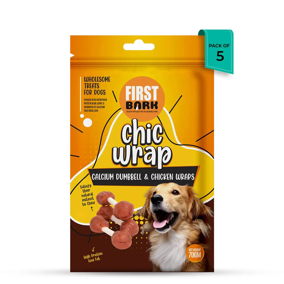 First Bark Calcium Dumbbell Chicken Wrap Dog Treat - 70g - Zigly