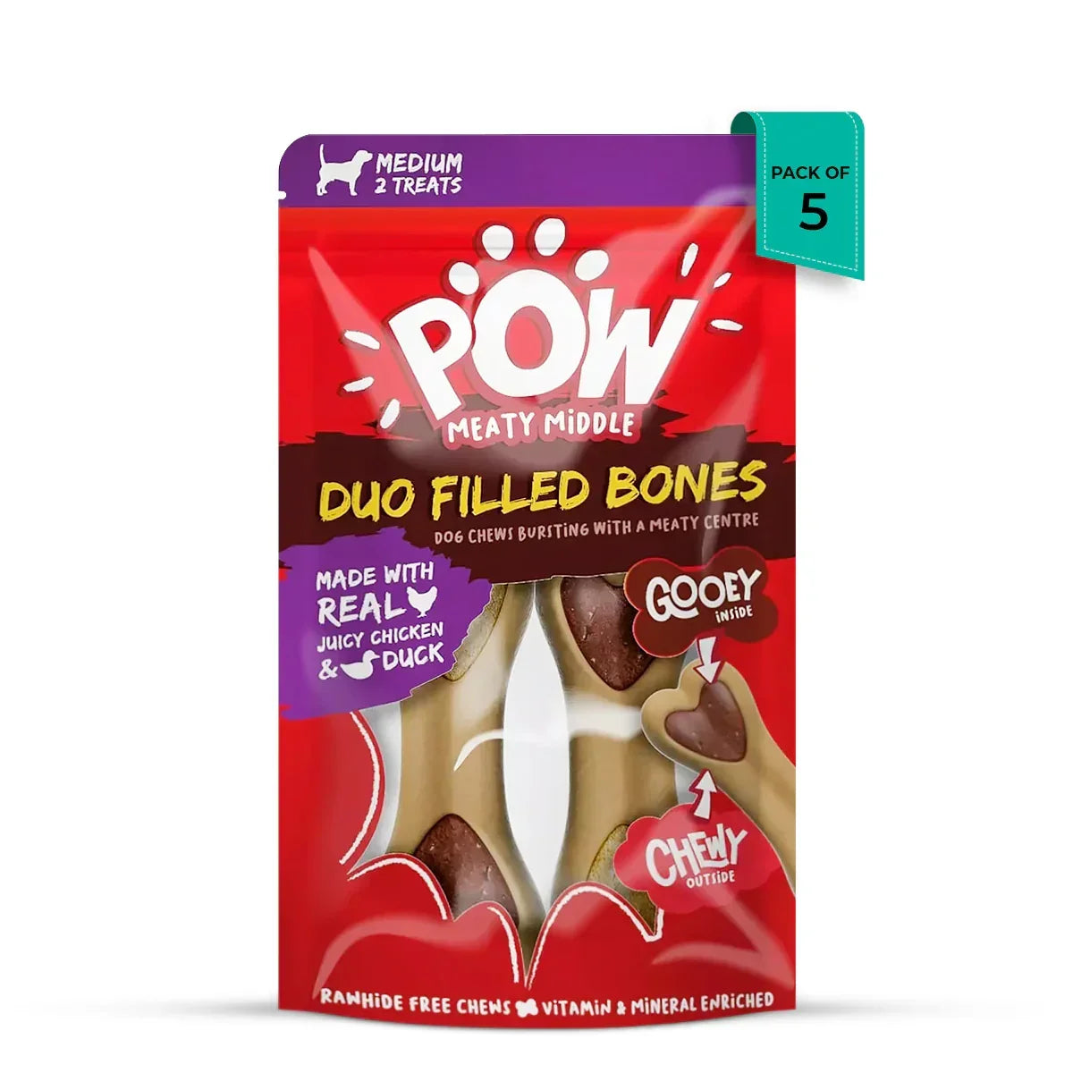 Imaginelles Pow Chicken & Duck Filled Bones Meaty Dog Treat - 2 Pieces - 128g - Zigly
