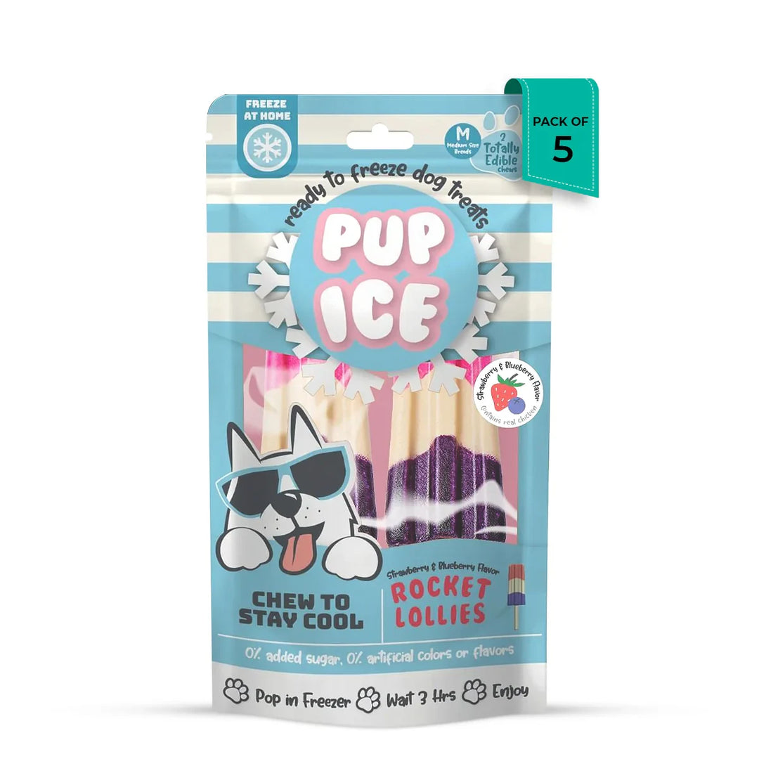 Imaginelles Pup Ice Rocket Lollies Blueberry & Strawberry Dog Treat - 2 Pieces - 90g - Zigly