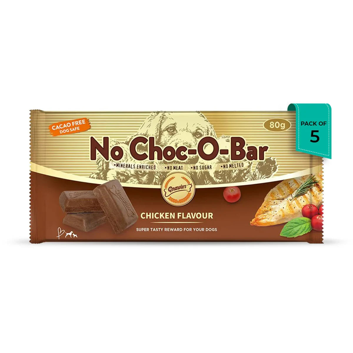 Gnawlers No Choc-O-Bar Chicken flavour Dog Treat - 80g - Zigly