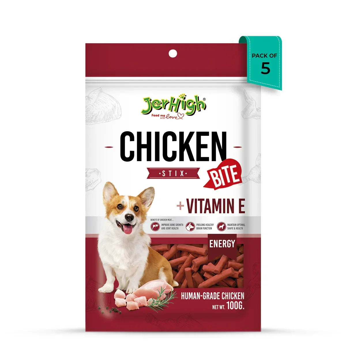 JerHigh Stix Bite Dog Meaty Treat - 100g - Zigly