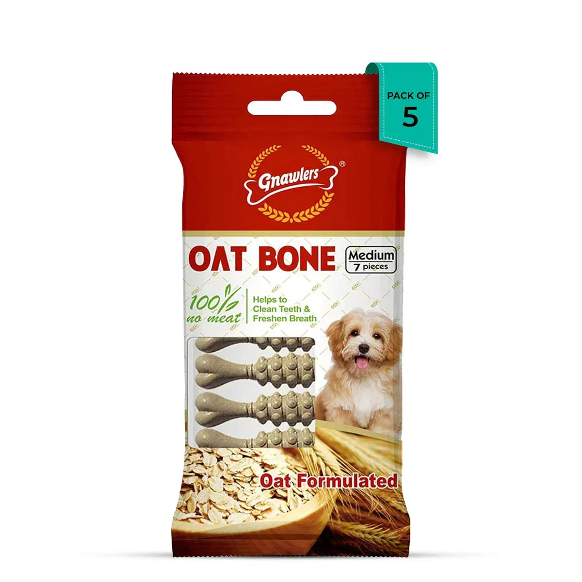 Gnawlers Oat Bone No Meat Oat Formulated 7-in-1 Medium Dog Dental Treat 60g - Zigly