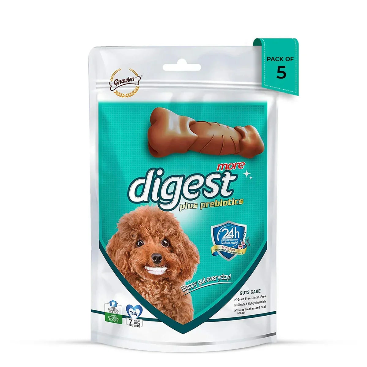 Gnawlers Digest More Plus Prebiotics Dog Treat 7-in-1 105g - Zigly