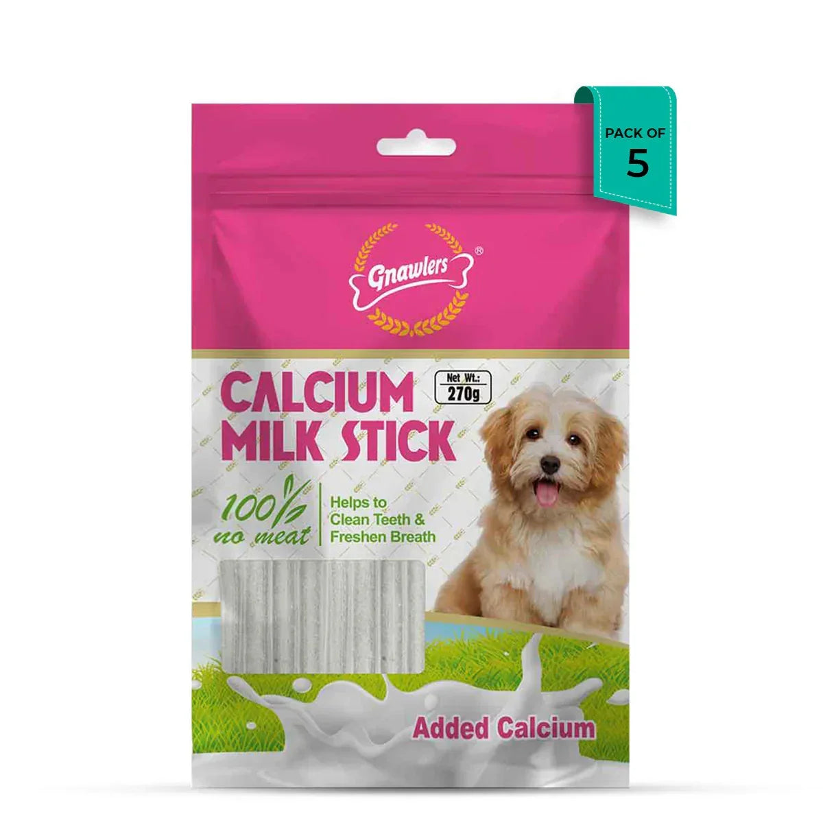 Gnawlers Calcium Milk Sticks No Meat with Added Calcium Dog Dental Treat - 270g - Zigly