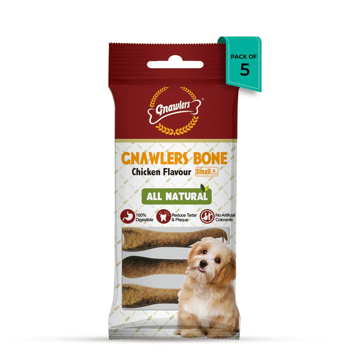 Gnawlers Bone Chicken Flavour Dog Dental Treats Small - 108g (6 Bones) - Zigly