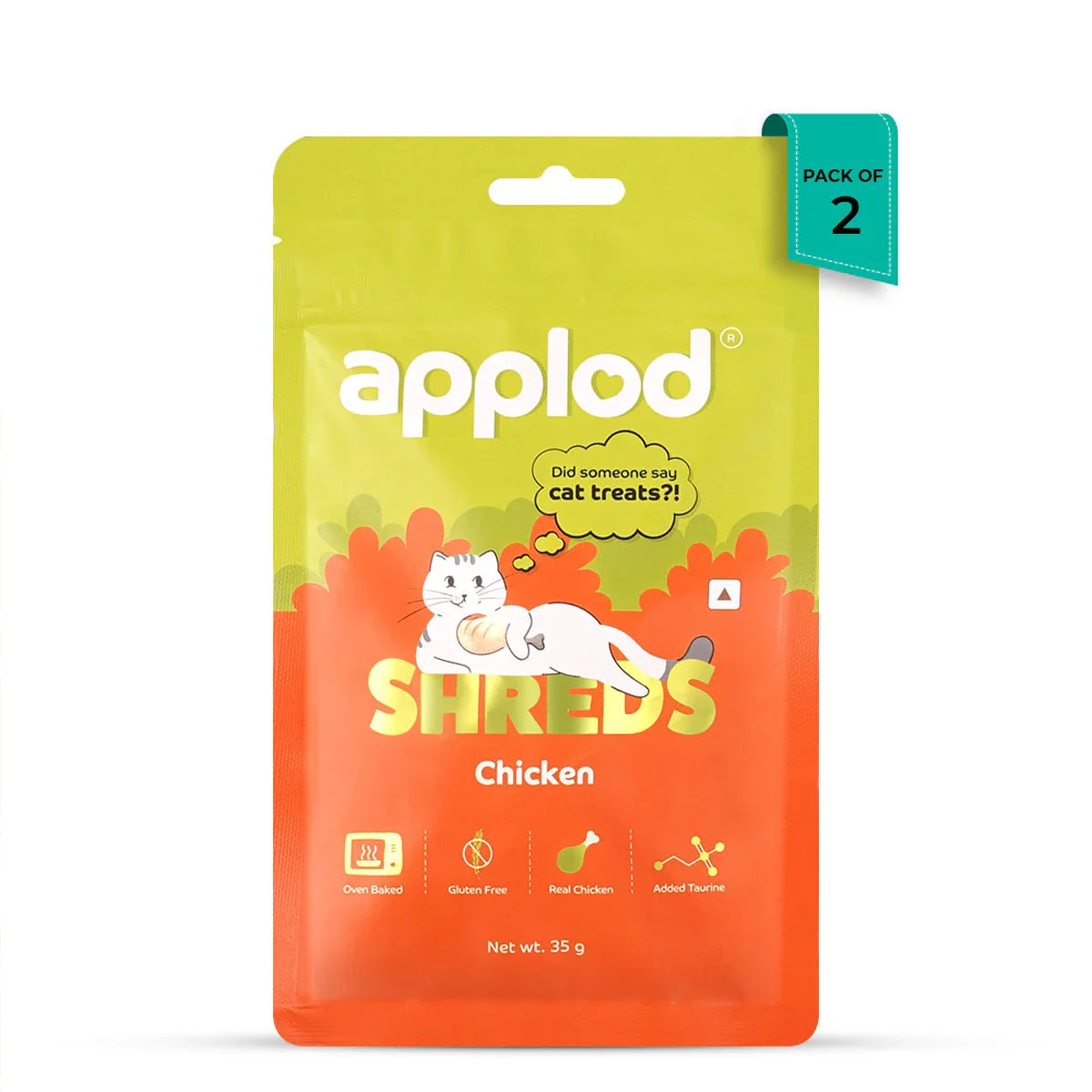 Zigly Applod Shreds Chicken cat treats pack of 2, oven baked, gluten free, real chicken, added taurine