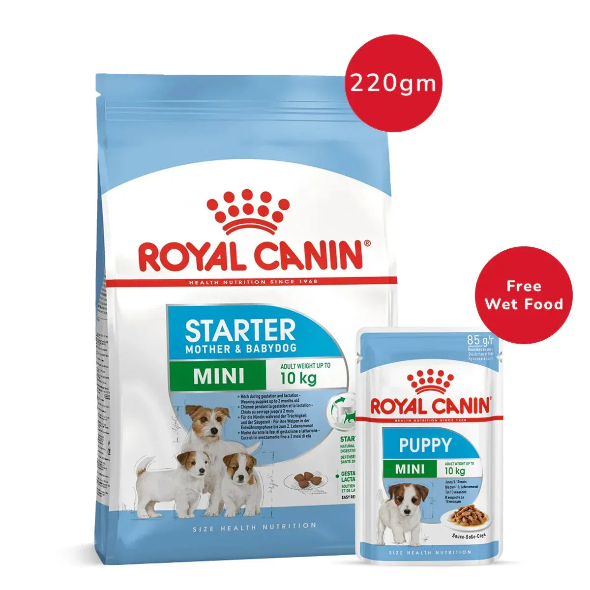 Royal Canin Mini Starter Dry Food 220g + Mini Puppy Wet Pouch 85g - Zigly