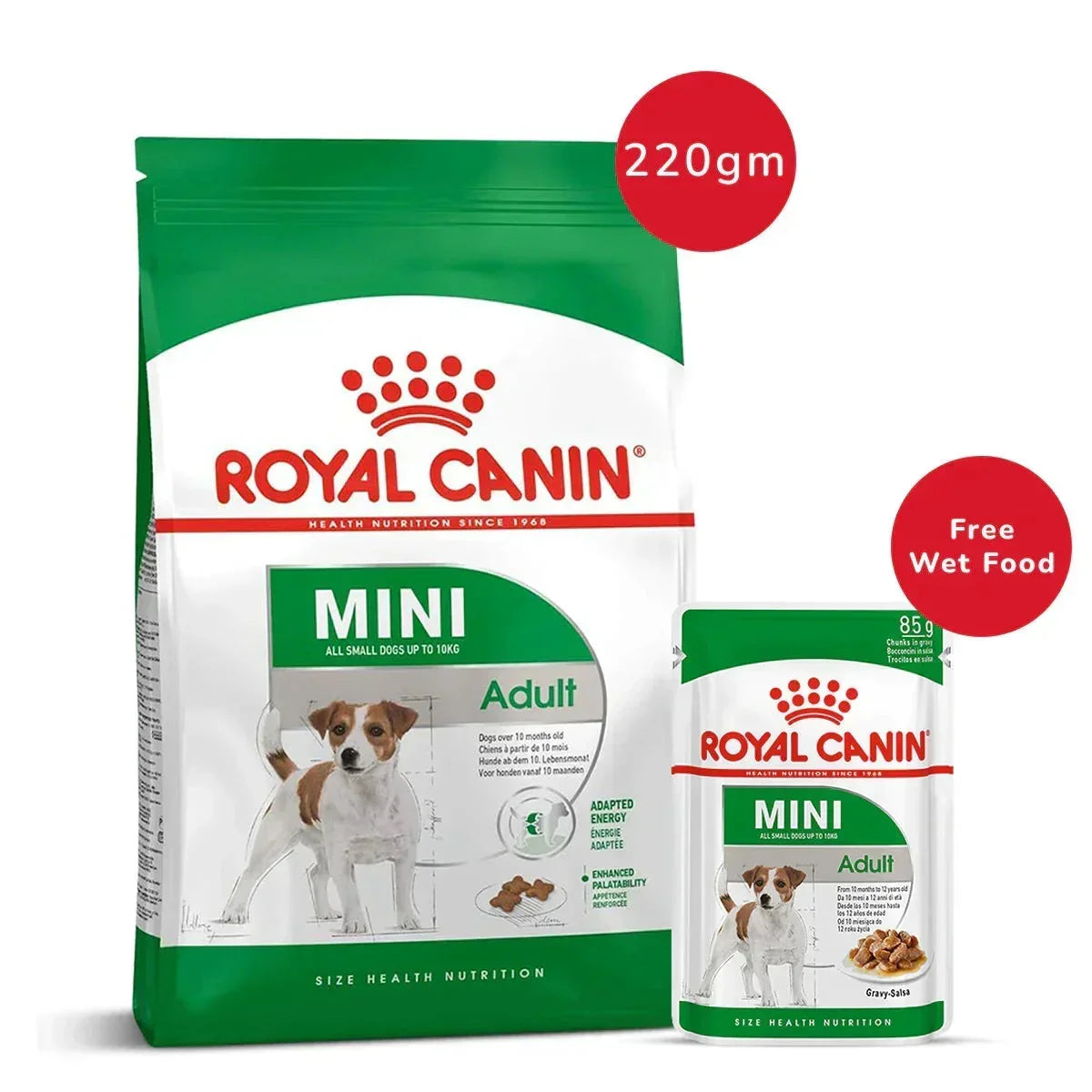 Royal Canin Mini Adult Dry Food 220g + Mini Adult Wet Pouch 85g - Zigly