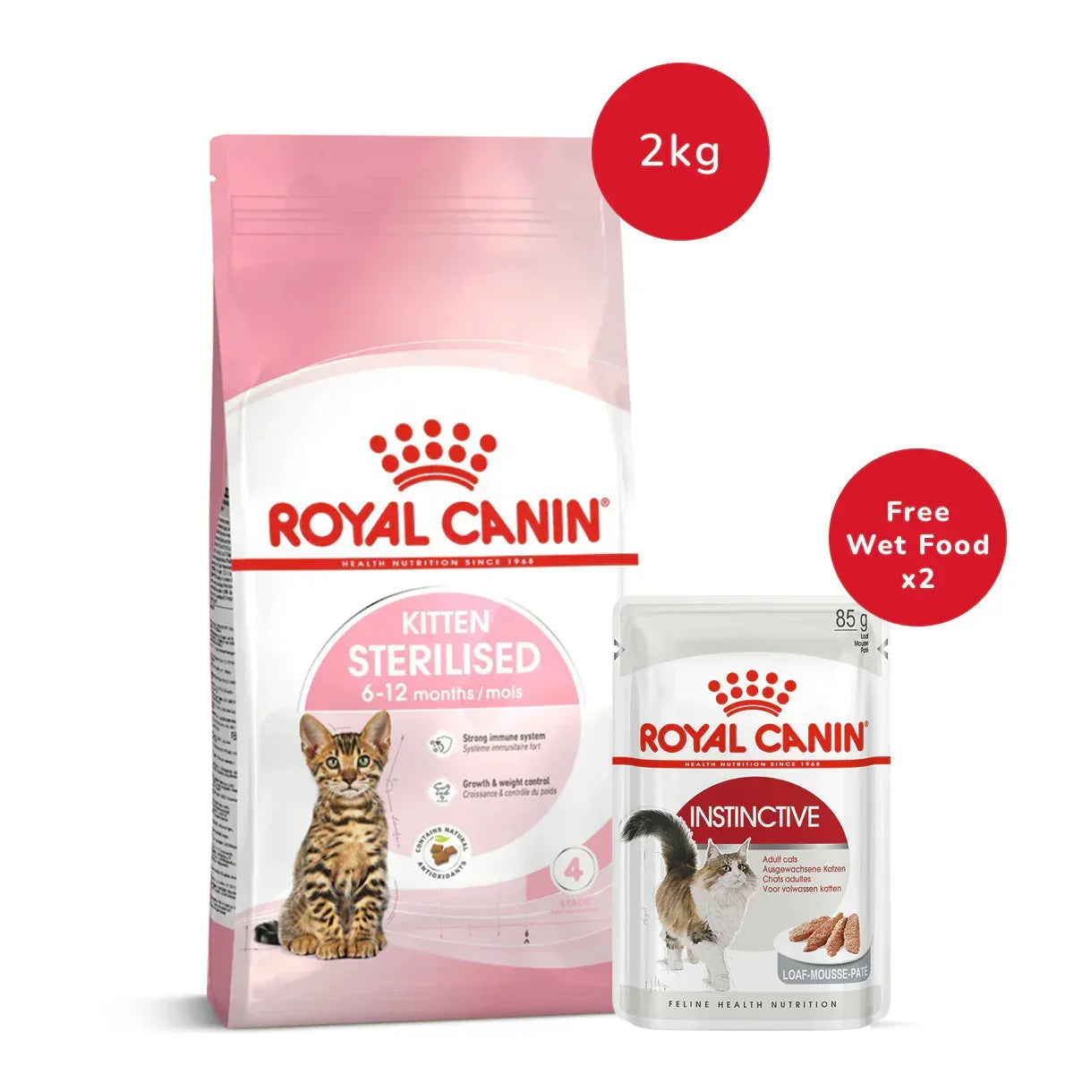 Royal Canin Kitten Sterilised Cat food 2 Kg + Instinctive Loaf Adult Wet Cat Food - (85gm x 2) - Zigly