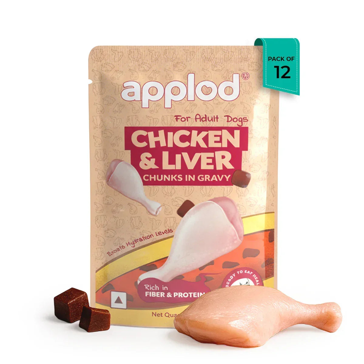 Applod Chicken Chunks & Liver in Gravy Wet Dog Food 85g - Zigly