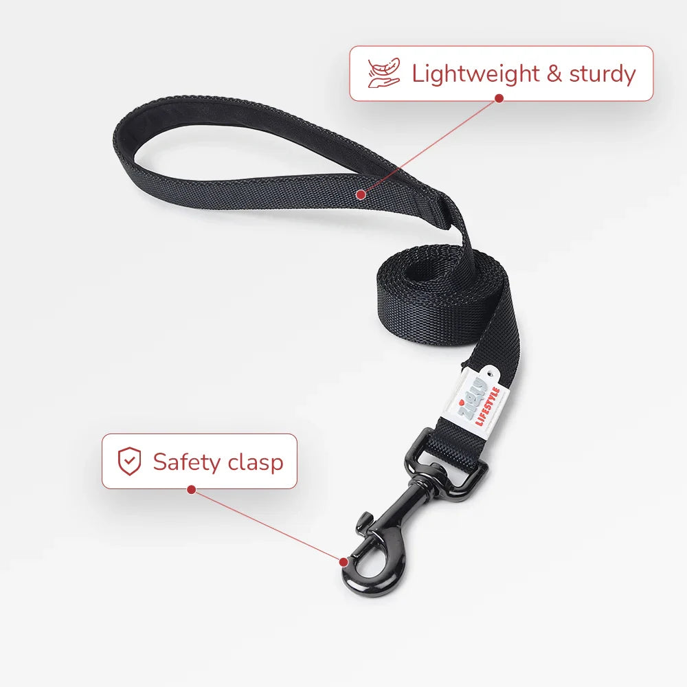 ZL Classic Padded Dog Leash  Black - Zigly