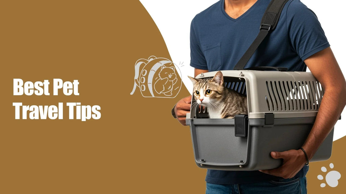 Man holding cat in pet carrier, best pet travel tips text, Zigly branding