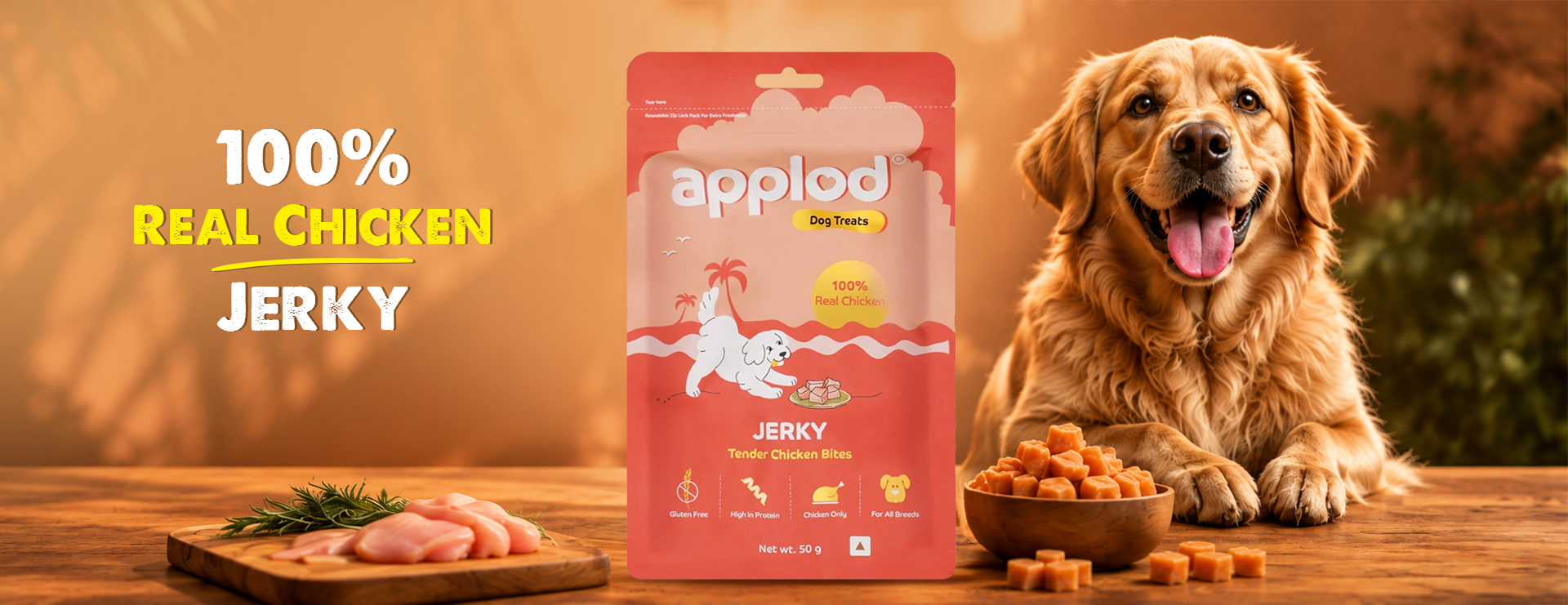 Applod Tender Chicken Jerky Bites Natural Dog Treats - 50g
