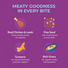 Zigly meaty goodness with real chicken and lamb, flax seed, turmeric, and rich gravy benefits