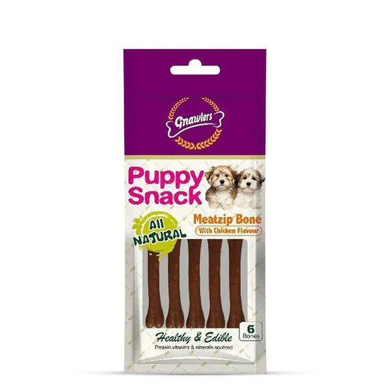 Zigly Growlers Puppy Snack all-natural meatzip bone treats, chicken flavor, 6 edible sticks