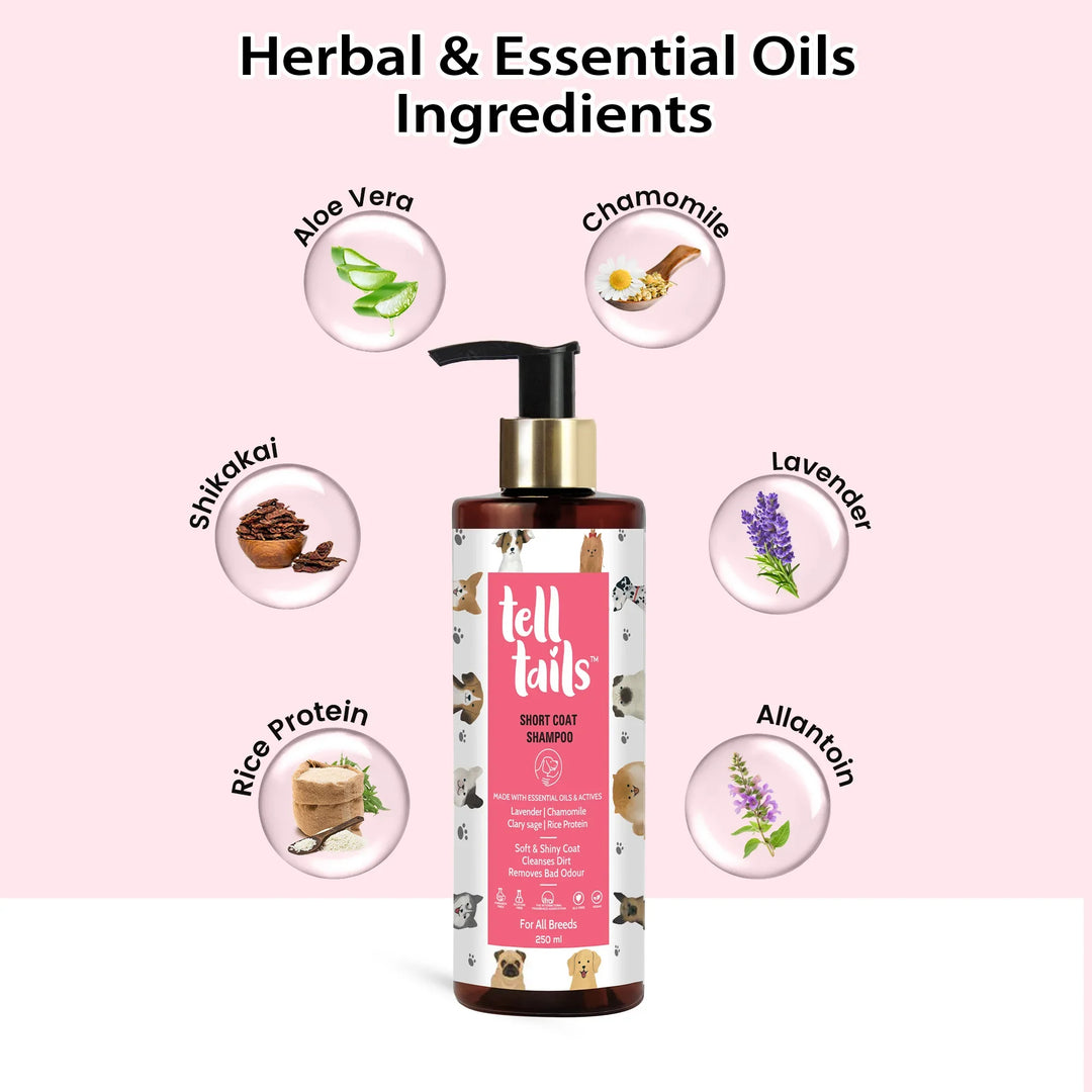 Tell Tails Short Coat Dog Shampoo with herbal ingredients on zigly